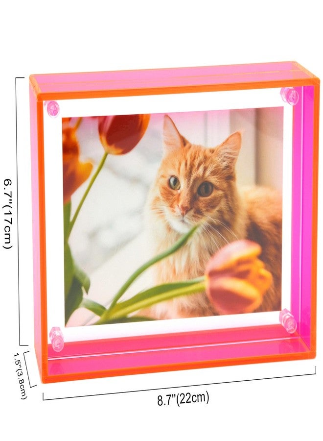 إطار صور أكريليك جيلايت مقاس 5×7 لعرض صور مقاس 5×7 و4×6، إطار صور نيون عائم بدون إطار داخلي، مناسب للجدران والطاولات، لون وردي نيون - Image 2